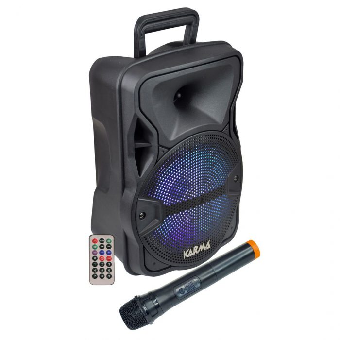 Altavoz portátil con batería de 8" con LEDs, bt, usb, micrófono y mando Karma LX8
