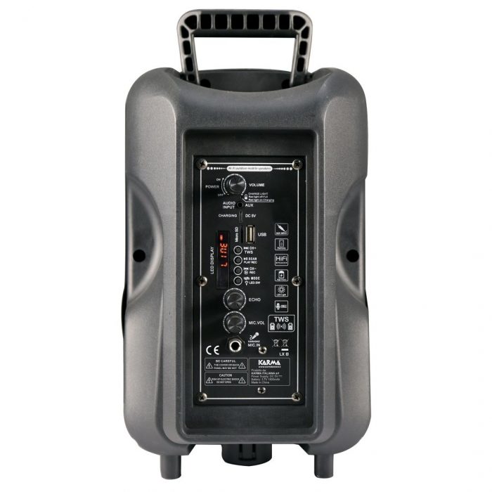 Altavoz portátil con batería de 8" con LEDs, bt, usb, micrófono y mando Karma LX8 - Imagen 4