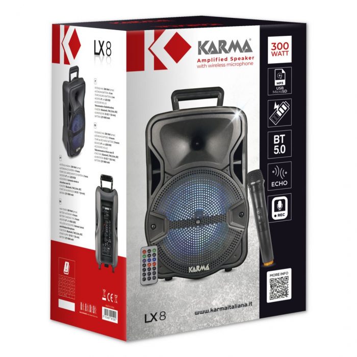 Altavoz portátil con batería de 8" con LEDs, bt, usb, micrófono y mando Karma LX8 - Imagen 6