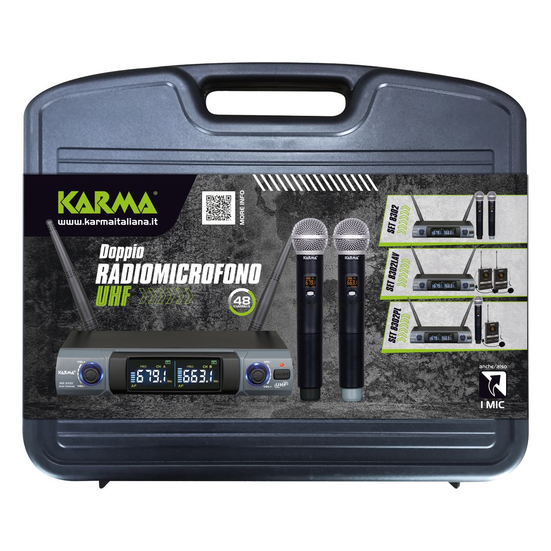 Sistema inalámbrico de 48 canales UHF con 2 micrófonos de mano Karma SET 8302 - Imagen 8