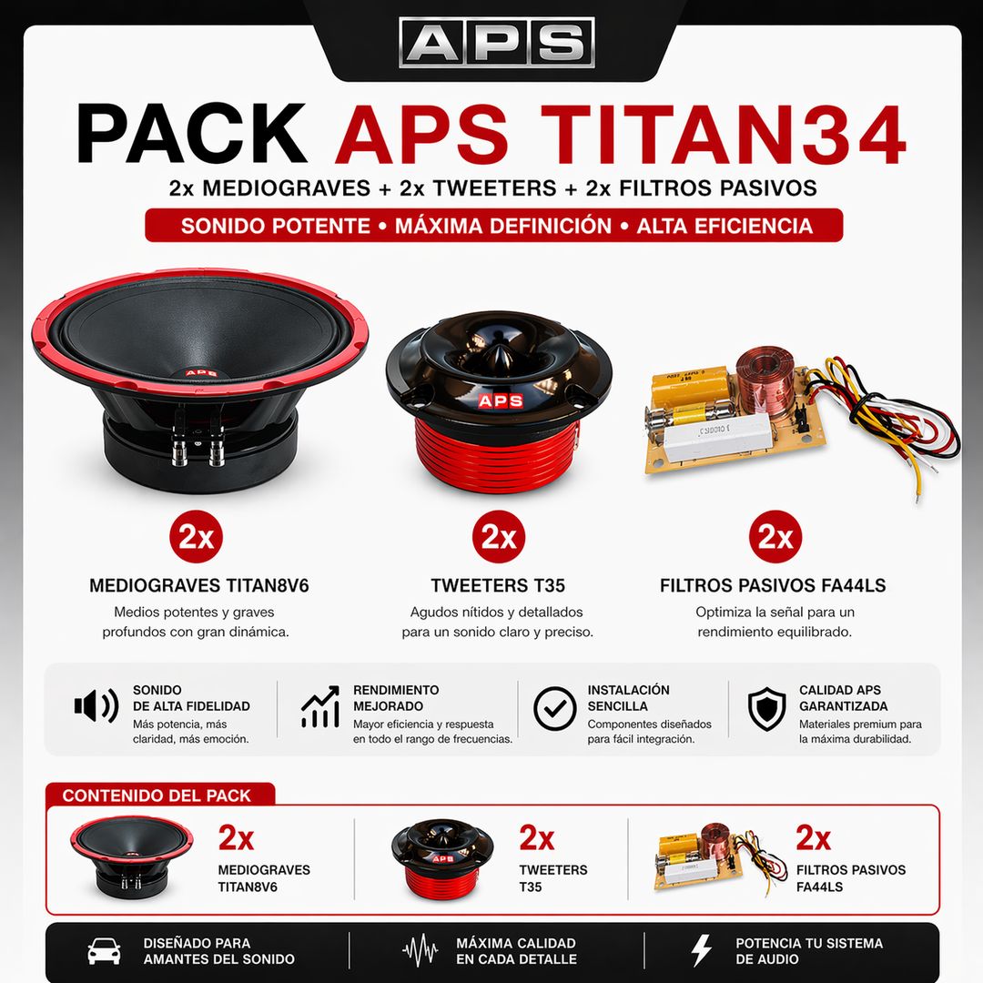 Pack de medios 8"+supertweeters+filtros APS Titan34