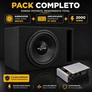 Pack de subwoofer de 15" Chess Audio SBG1522 con amplificador Kipus KZ-4900 (2000wrms)
