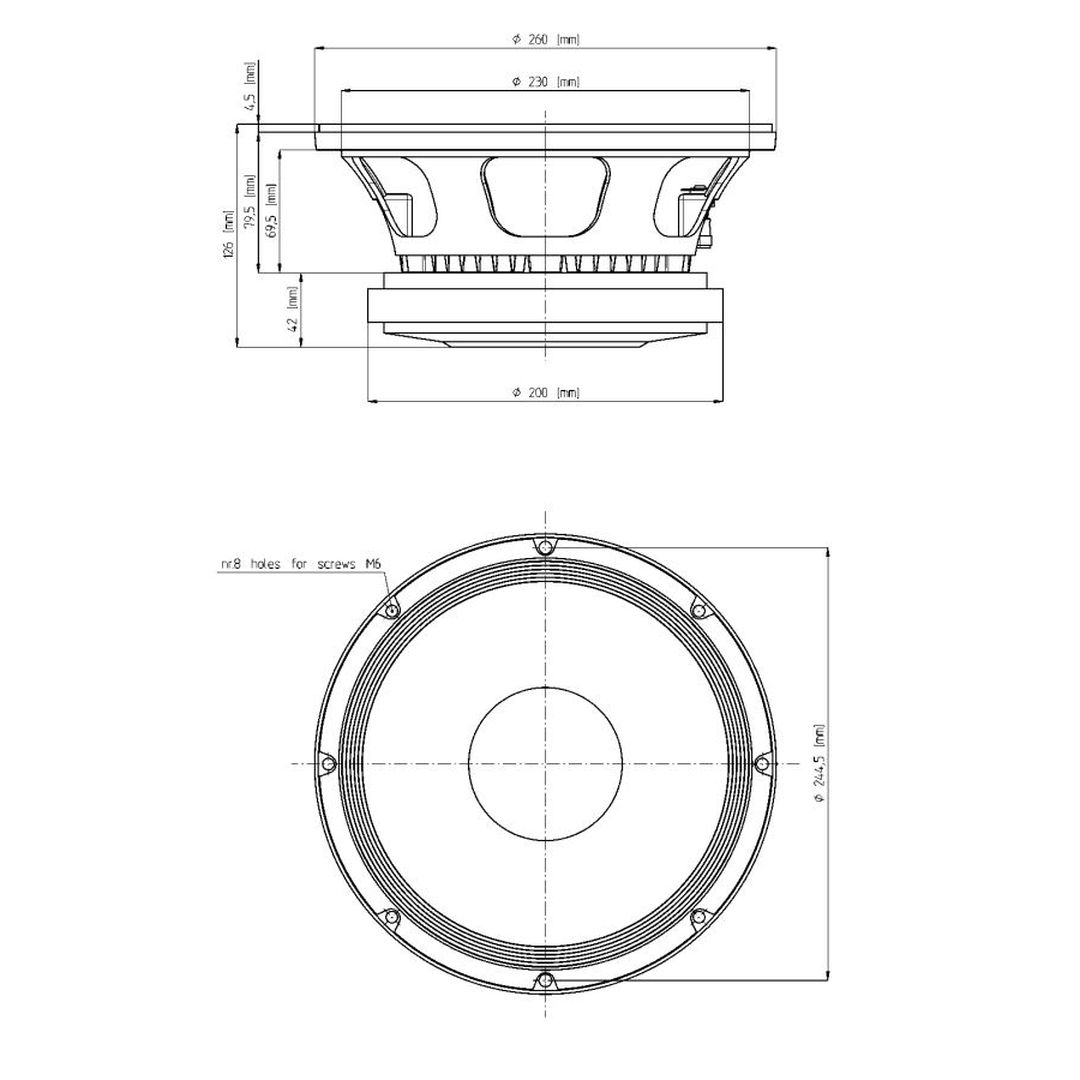 Altavoz woofer de 10" 8 Ohm 98dB 700W RMS Eighteen Sound 10MB600