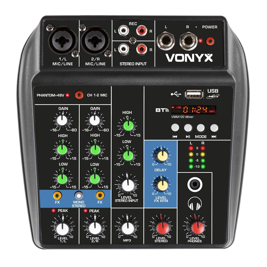 Mesa de mezclas de 3 canales con USB/BT Vonyx VMM100