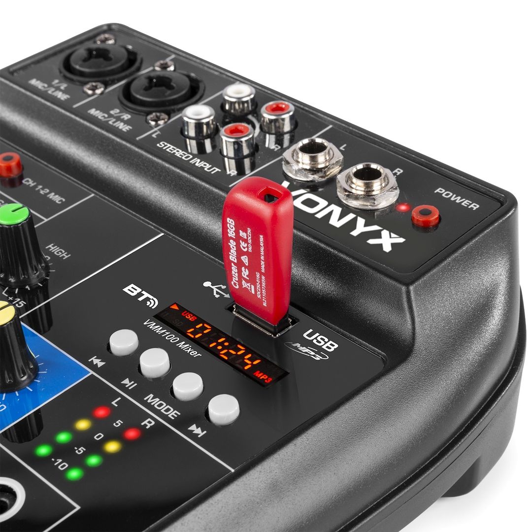 Mesa de mezclas de 3 canales con USB/BT Vonyx VMM100