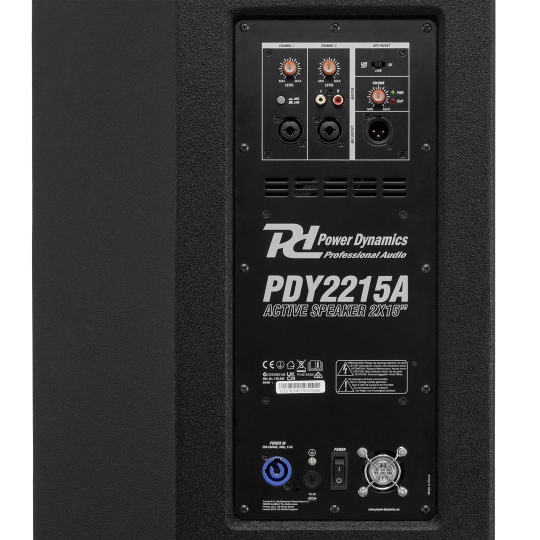 Altavoz activo biamplificado 2x15" con DSP Power Dynamics PDY2215A