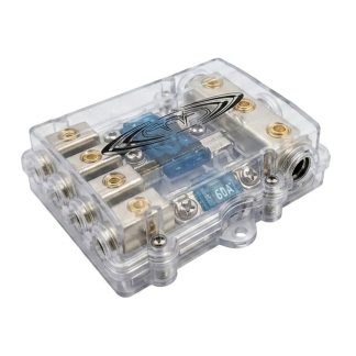 Distribuidor de Corriente 3 Entradas 25mm² 4 Salidas 10mm² con Fusibles Mini ANL EVUS