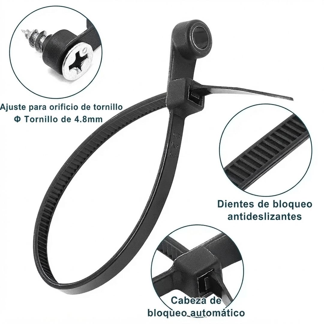 10x Bridas con Orificio para Tornillo 4x150mm Negra SoundCube FTS150B