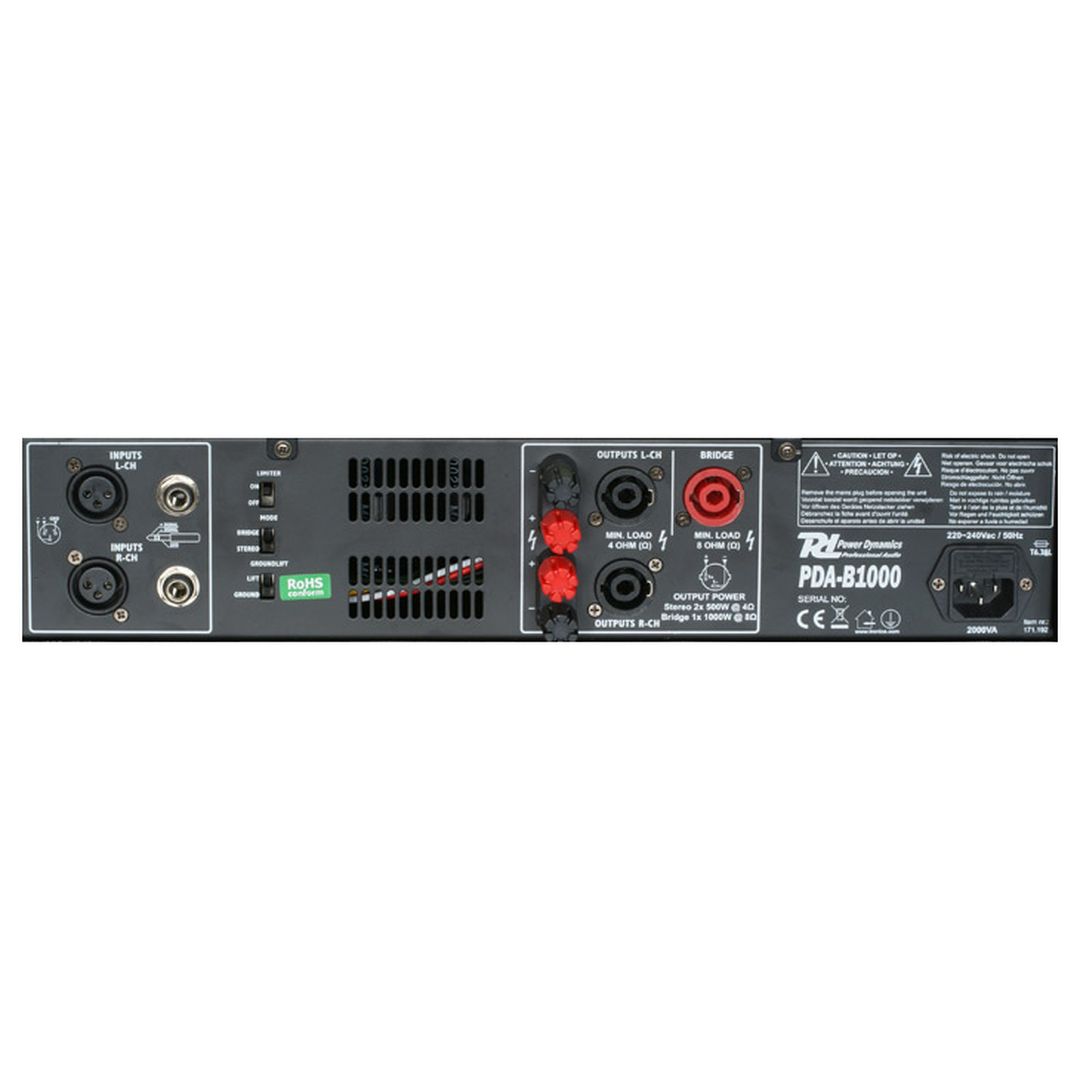 Amplificador Profesional 2 Canales 1000W Power Dynamics PDA-B1000