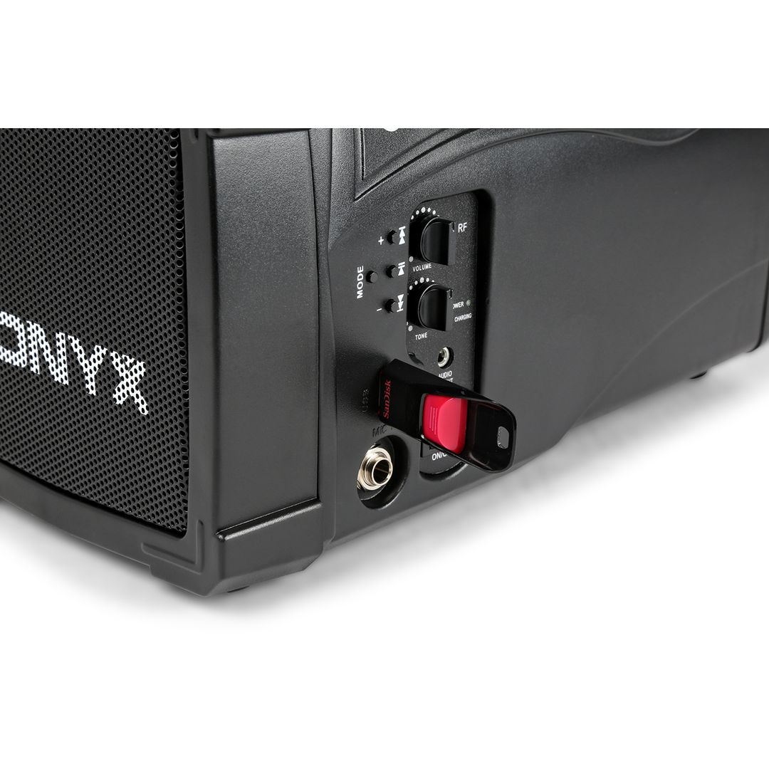 Altavoz portátil amplificado con micrófono inalámbrico UHF de diadema y solapa, Bluetooth y USB 100W Vonyx ST012