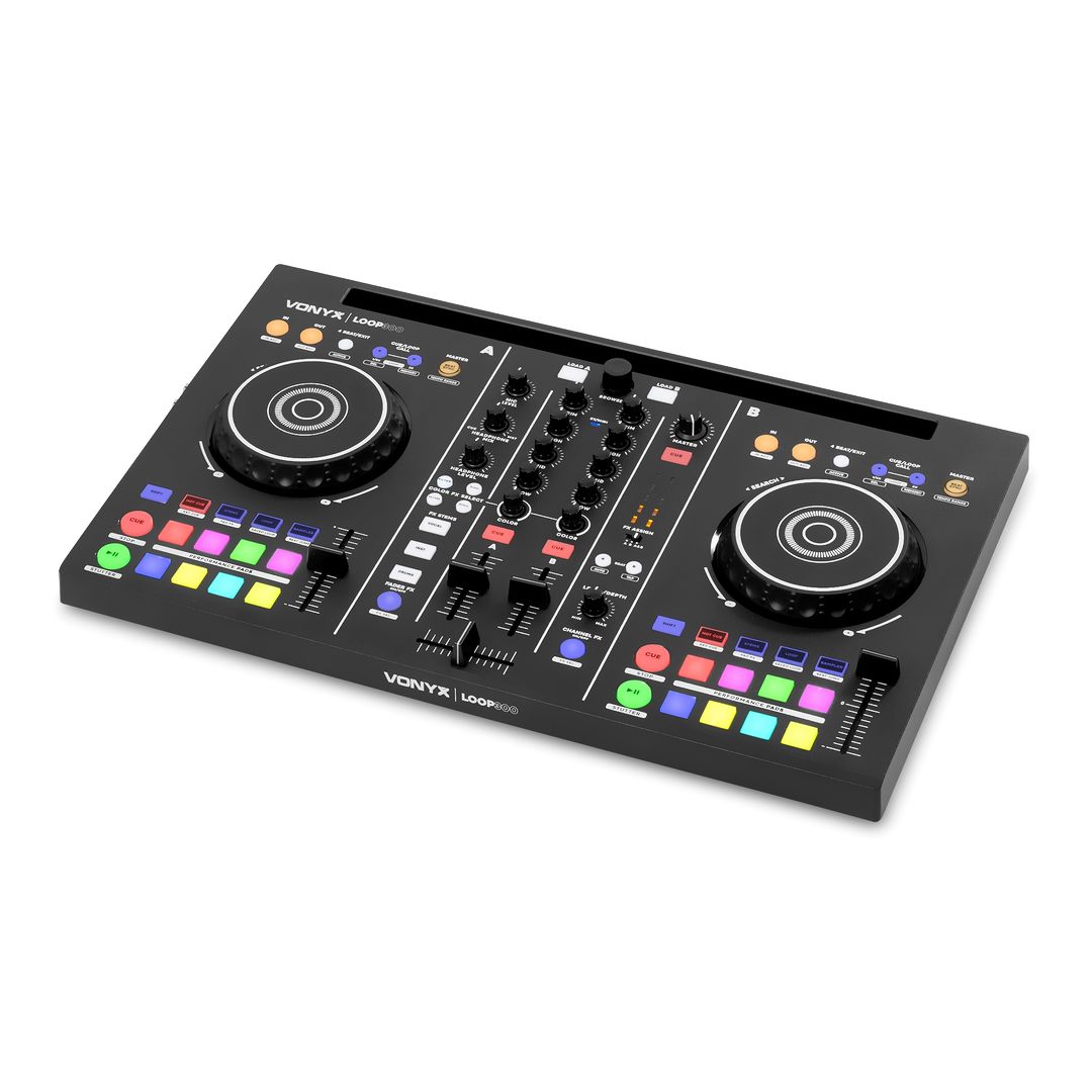 Controladora DJ MIDI de 2 canales con 16 pads, entrada de micro y Virtual DJ LE Vonyx Loop300