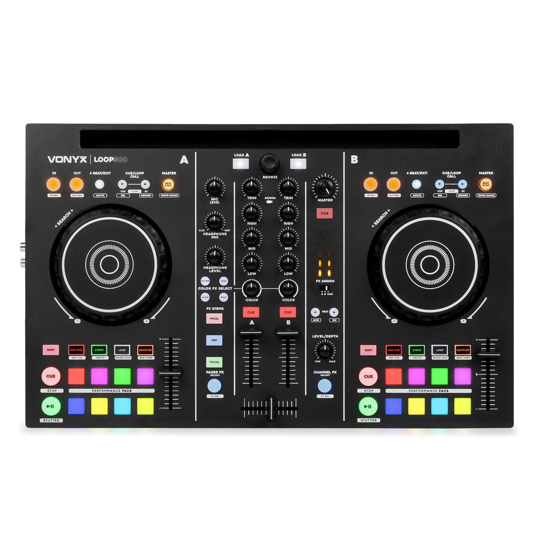 Controladora DJ MIDI de 2 canales con 16 pads, entrada de micro y Virtual DJ LE Vonyx Loop300