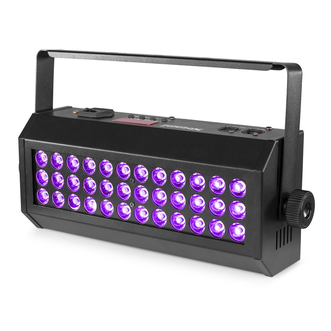 Foco de luz negra UV LED 36x3W con estroboscopio beamZ Flood36UV