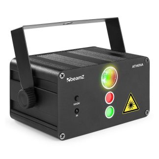 Láser Gobo Rojo 100mW y Verde 50mW con Batería y LED RGB BeamZ Athena