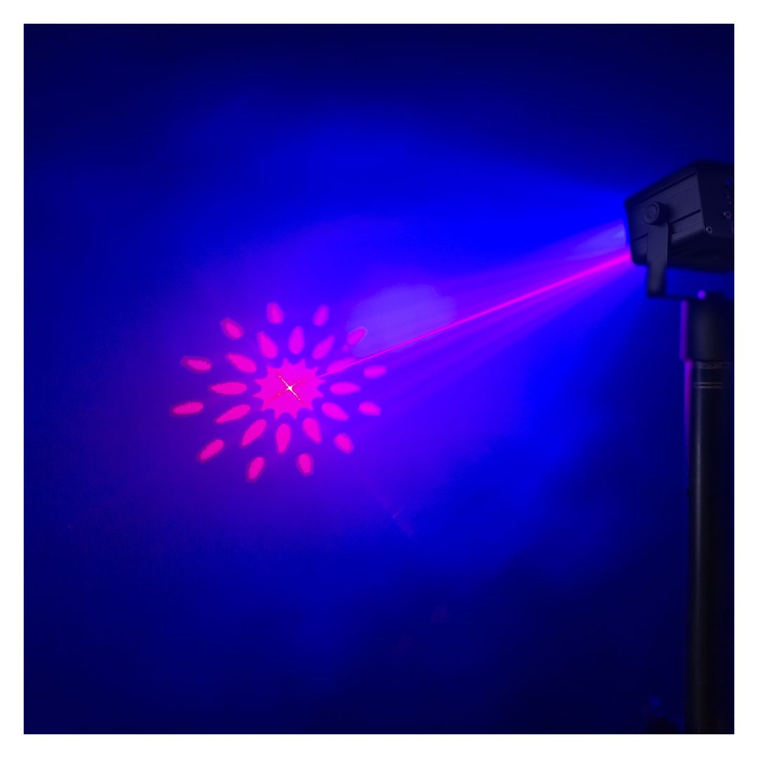 Láser Gobo Rojo 100mW y Verde 50mW con Batería y LED RGB BeamZ Athena