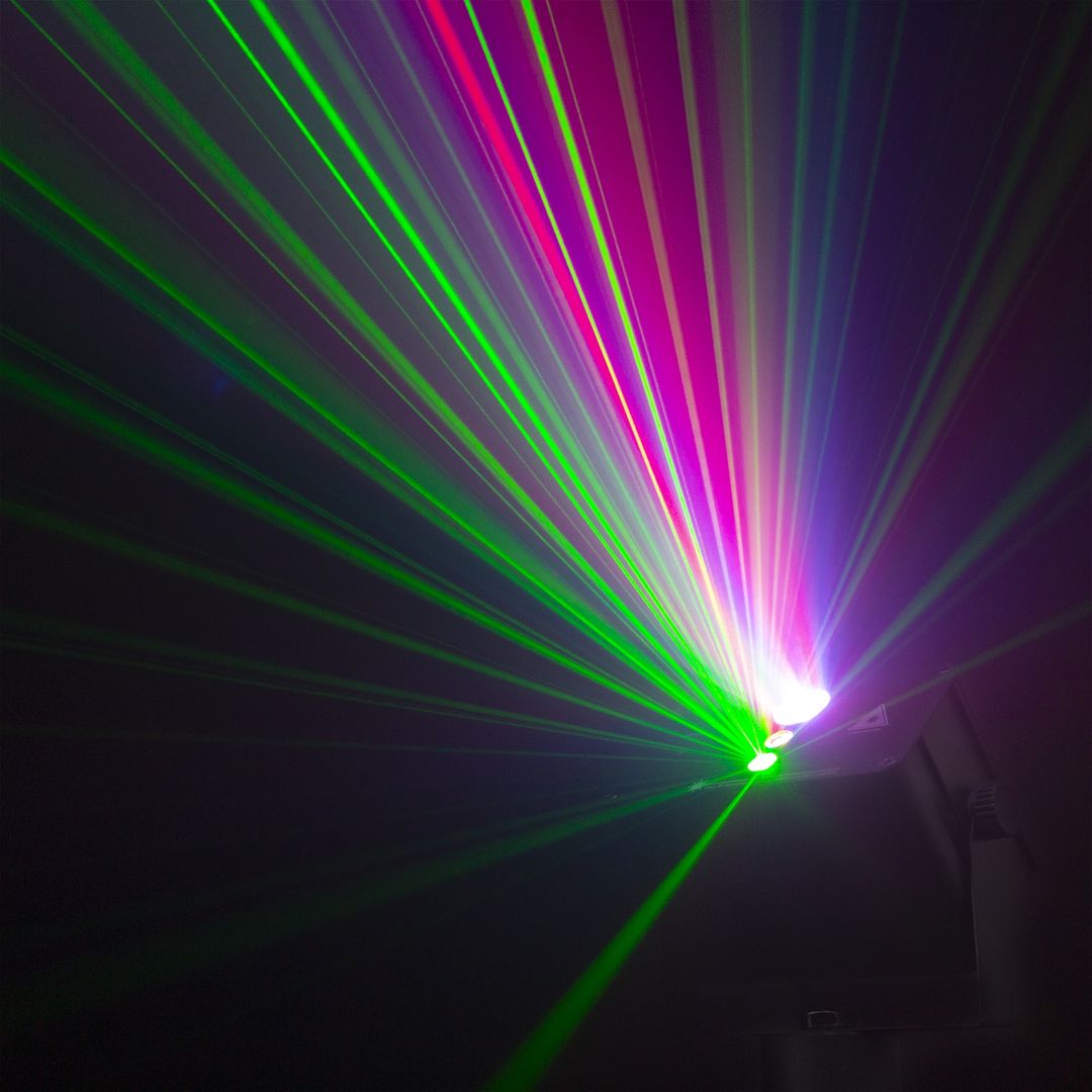 Láser Gobo Rojo 100mW y Verde 50mW con Batería y LED RGB BeamZ Athena