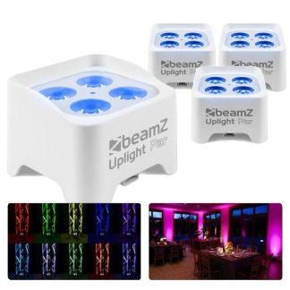Pack 4 Focos Uplight LED con Batería 4x4W RGB-UV Blanco BeamZ BBP90W