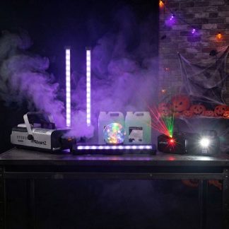 Pack de Iluminación Halloween Máquina de Humo 1500W DMX + 3 Barras LED UV + Estroboscopio + Láser + Jelly Ball + Líquido 10L BeamZ HW-3