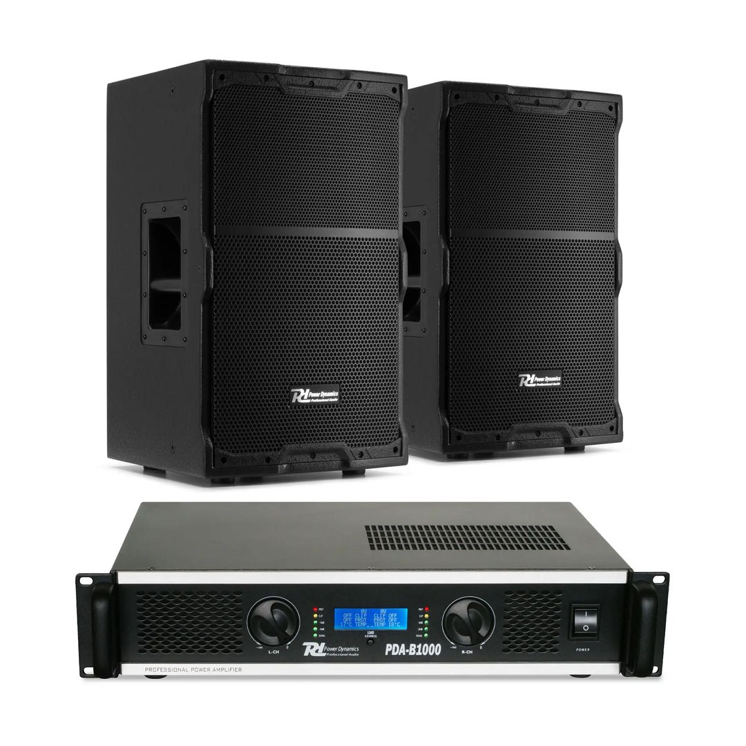 Pack Equipo de Sonido 2 Altavoces Pasivos 12" 1400W PDY212 + Amplificador PDA-B1000+ Cables Power Dynamics