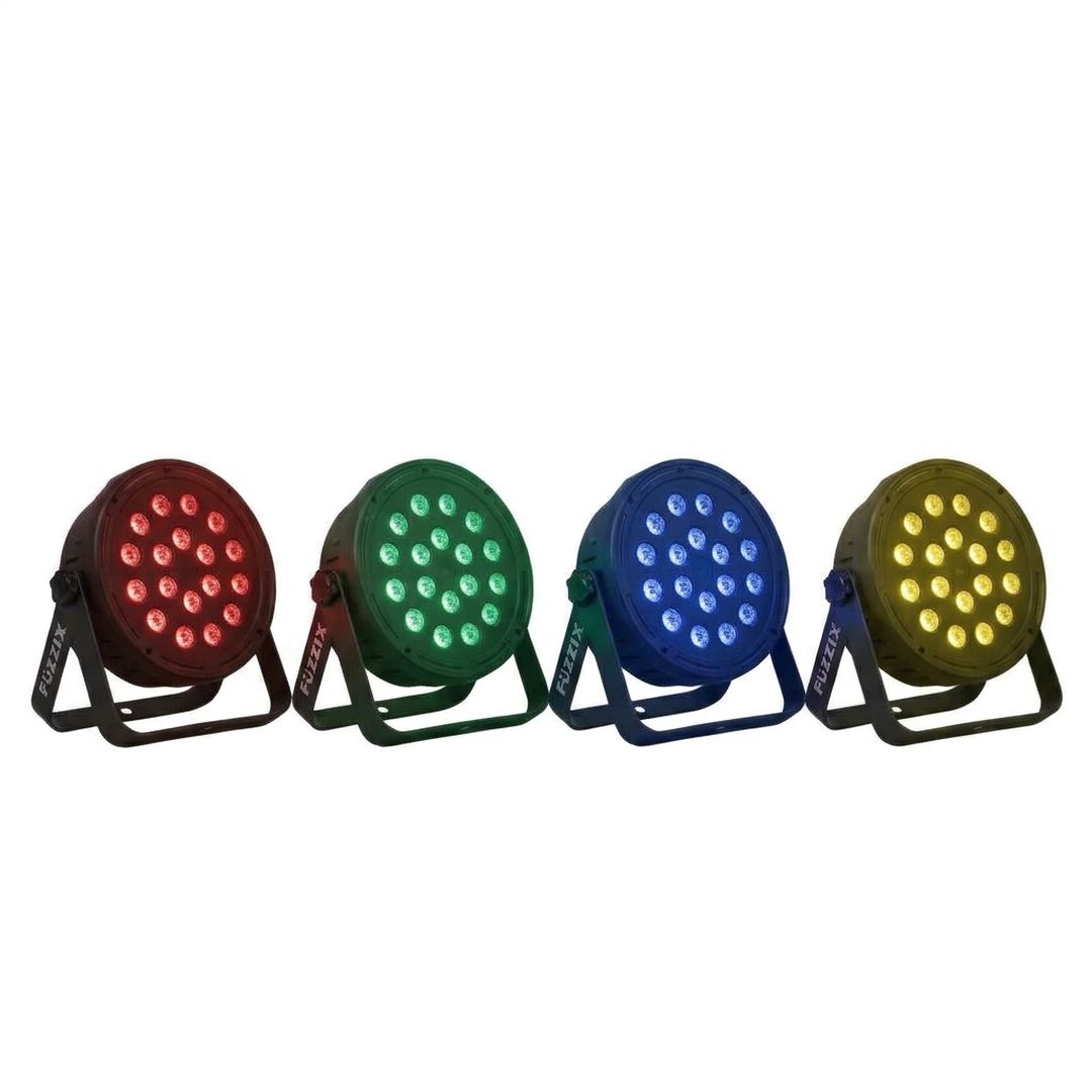 Set 4 Focos PAR LED 18 LEDs RGB con Mando Fuzzix Comet M16