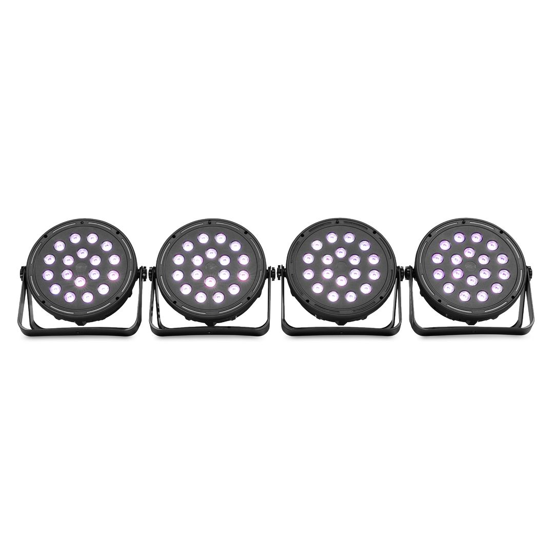 Set 4 Focos PAR LED 18 LEDs RGB con Mando Fuzzix Comet M16