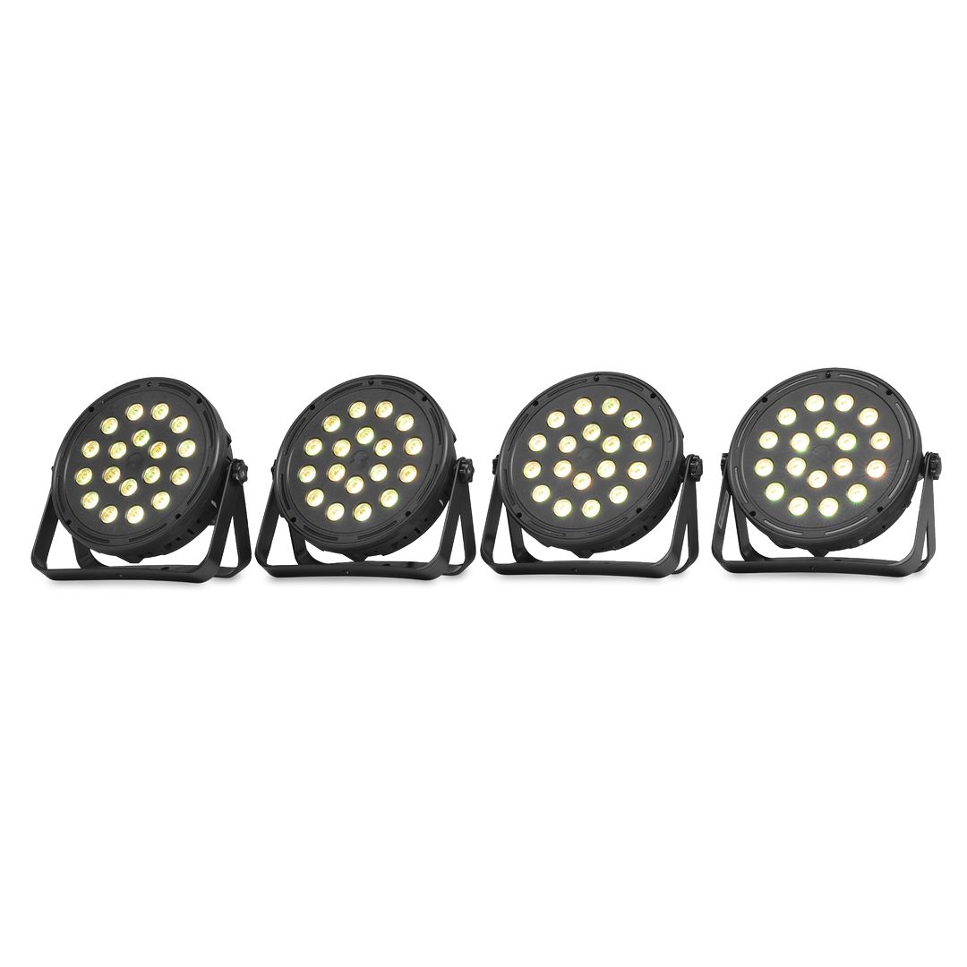 Set 4 Focos PAR LED 18 LEDs RGB con Mando Fuzzix Comet M16