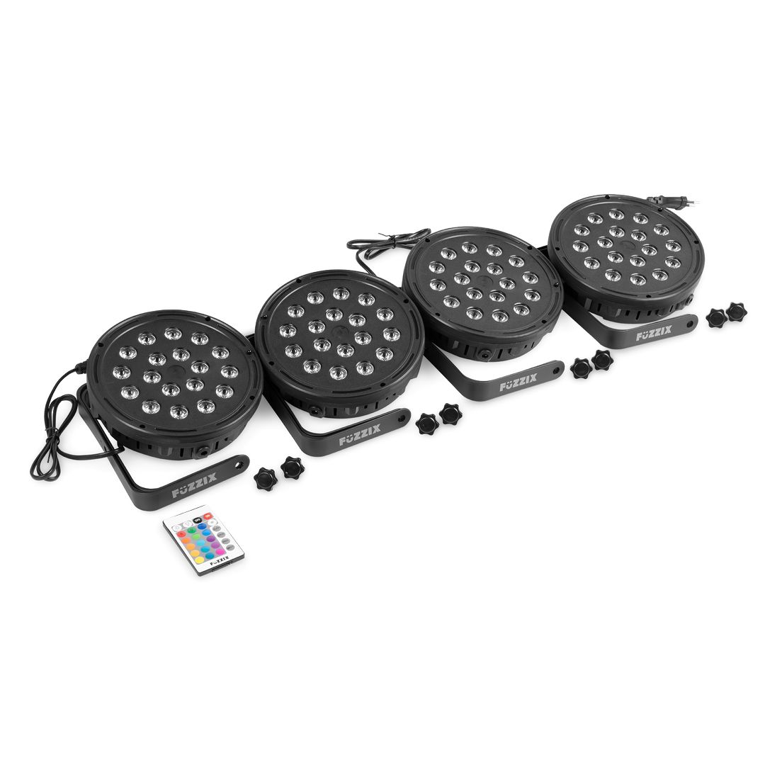 Set 4 Focos PAR LED 18 LEDs RGB con Mando Fuzzix Comet M16
